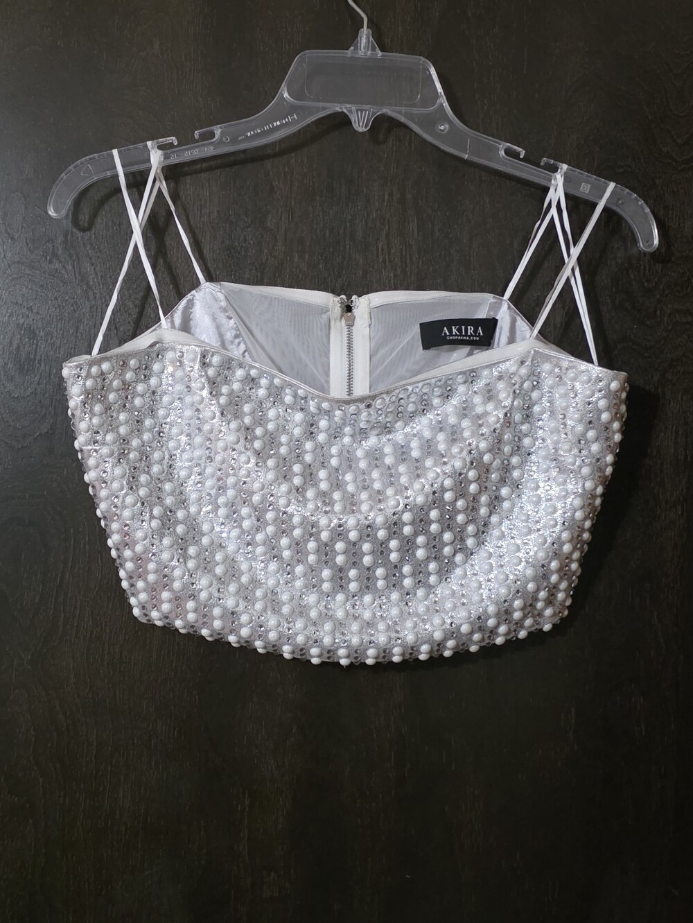 AKIRA White Pearl Embellished Tube Top Overlay Eveningwear CocktailParty Sz XL